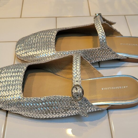 NIB Anthropologie Metallic Silver Woven Maryjane Mules - Picture 3 of 8